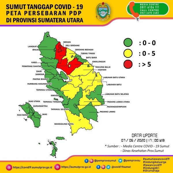 Peta Persebaran PDP di Provinsi Sumatera Utara 7 Juni 2020 